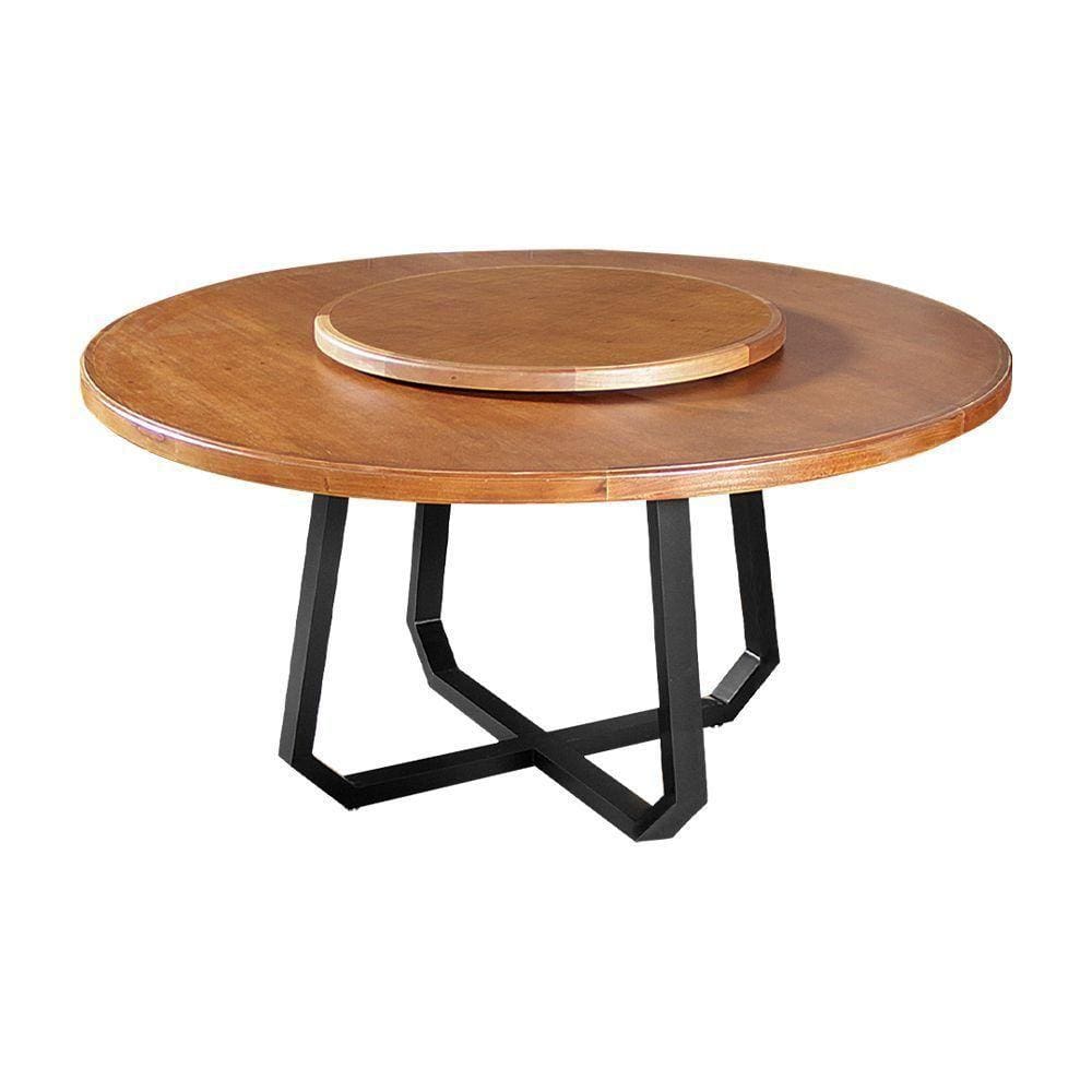 Mesa De Jantar Industrial Clarisse Redonda 1,60M Com Prato Giratório - Tampo Castanho - Marrom