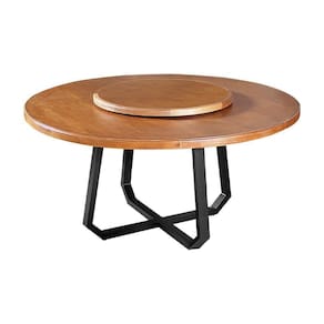 Mesa De Jantar Industrial Clarisse Redonda 1,60M Com Prato Giratório - Tampo Castanho - Marrom