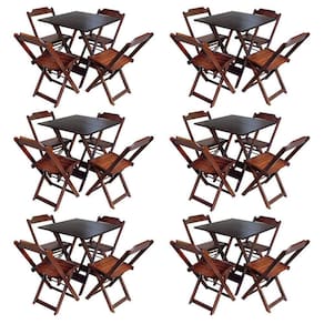 Kit 6 Conjuntos De Mesa Com 4 Cadeiras De Madeira Dobravel 70X70 Imbuia - Marrom