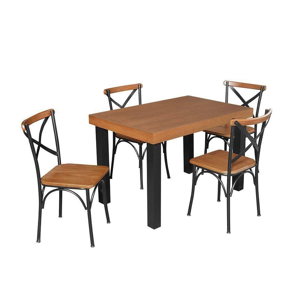 Conjunto Jantar Industrial Mesa Felícia 120X80 Com 4 Cadeiras Paris - Castanho - Marrom