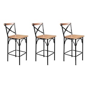 Kit 3 Banquetas Alta Industrial Paris Base Alumínio Com Encosto - Natural - Bege