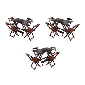 Kit 3 Jogos De Mesa Dobravel Com 4 Cadeiras De Madeira 120X70 Para Restaurante E Bar - Imbuia
