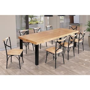 Mesa Jantar Retangular Industrial 2M Arlete Com 8 Cadeiras Paris Base Alumínio - Natural - Marrom