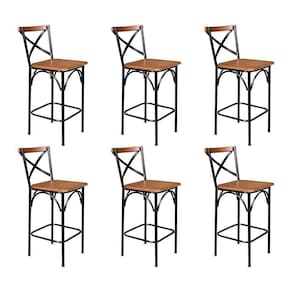 Kit 6 Banquetas Alta Industrial Paris Base Alumínio Com Encosto - Castanho - Marrom