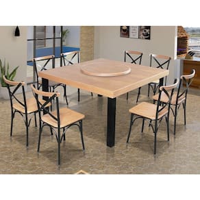 Mesa Jantar Industrial Sophia 1,50M Prato Giratório 8 Cadeiras Paris Pés Alumínio Natural - Marrom