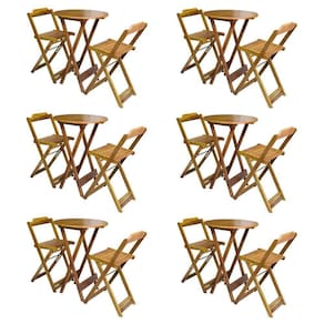 Kit 6 Jogos De Mesa Bistrô De Madeira Com 2 Cadeiras Dobravel Mel - Amarelo