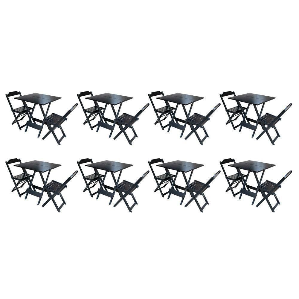Kit 8 Conjuntos De Mesa Dobravel Com 2 Cadeiras De Madeira 70X70 - Pret - Preto