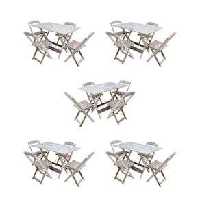 Kit 5 Conjuntos De Mesa Dobravel Com 4 Cadeiras De Madeira 120X70 Para Restaurante E Bar - Sem Pintu