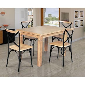 Mesa Jantar Retangular Aurora 120X80 Com 4 Cadeiras Paris Base Alumínio - Natural - Marrom