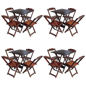 Kit 4 Conjuntos De Mesa Dobravel 60X60 Em Madeira Padrão Com 4 Cadeiras - Imbuia - Marrom