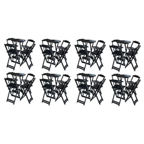 Kit 8 Jogos De Mesa Bistrô De Madeira Com 4 Cadeiras Dobravel Preto - Preto
