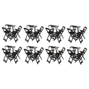 Kit 8 Jogos De Mesa Bistrô De Madeira Com 4 Cadeiras Dobravel Tabaco - Marrom