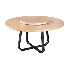 Mesa De Jantar Industrial Clarisse Redonda 1,60M Com Prato Giratório - Tampo Natural - Bege