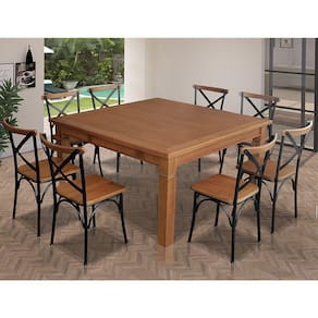 Mesa Jantar Quadrada Celina 1,50M 8 Cadeiras Paris Pés Alumínio Castanho - Marrom