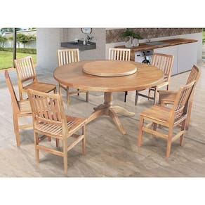 Mesa Jantar Redonda 1,60M Prato Giratório Amélia Com 8 Cadeira Ripada Confort Natural - Marrom