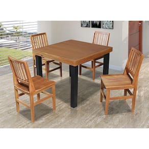 Mesa Jantar Catarina Quadrada 1M Com 4 Cadeiras Confort Ripada - Castanho - Marrom