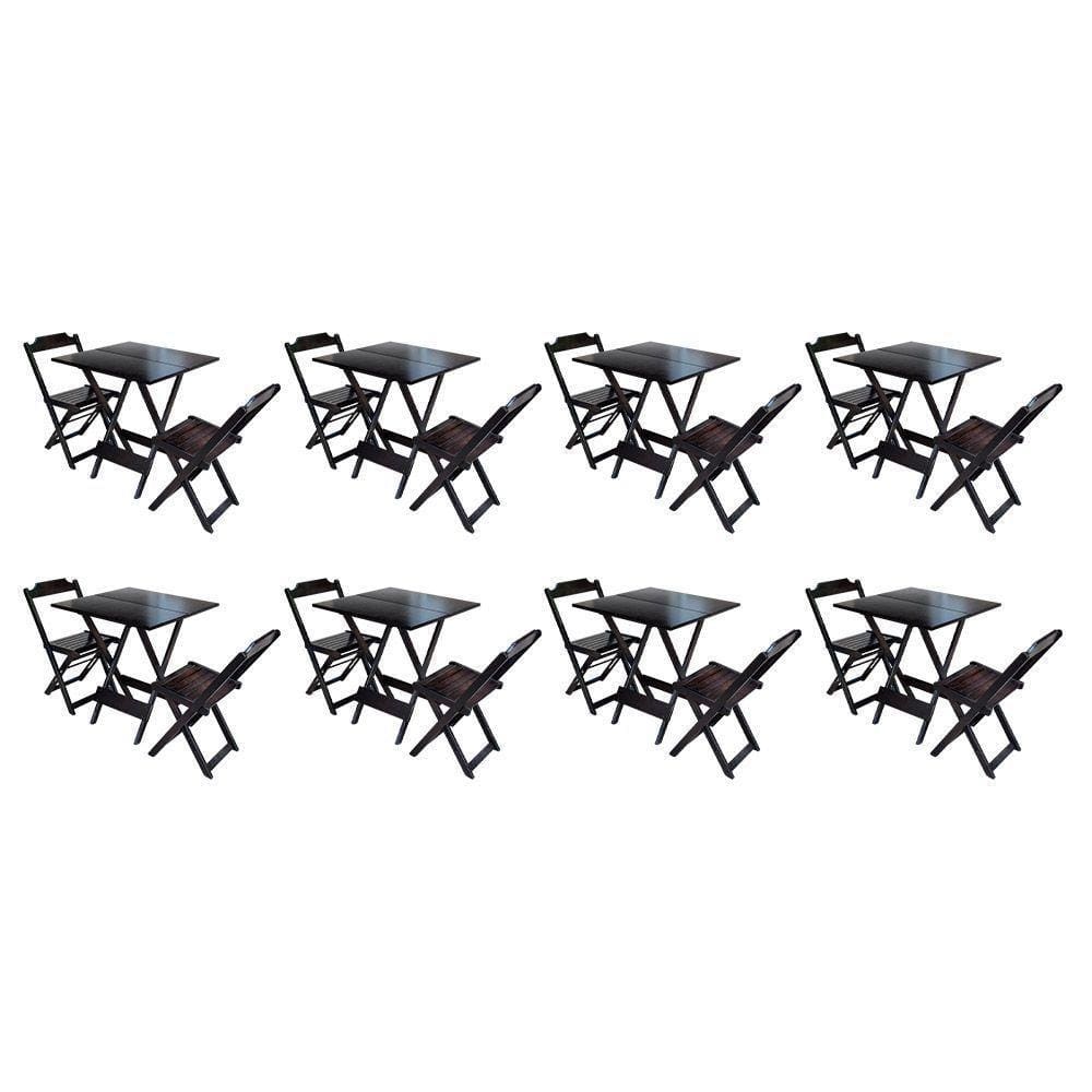 Kit 8 Conjuntos De Mesa Dobravel Com 2 Cadeiras De Madeira 70X70 - Taba - Marrom