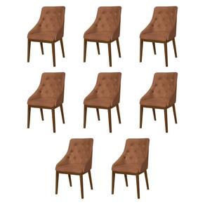 Kit 8 Cadeiras De Jantar Estofada Capitonê Couro Pu Caramelo Madeira Maciça Imbuia Marrom