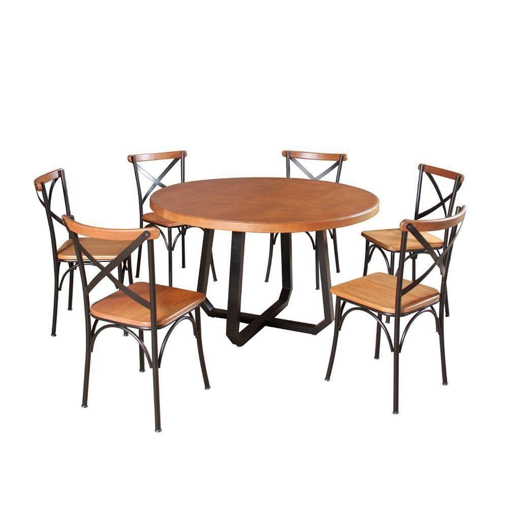 Mesa Jantar Redonda Clarisse 1,30M Com 6 Cadeiras Paris Base Alumínio - Castanho - Marrom