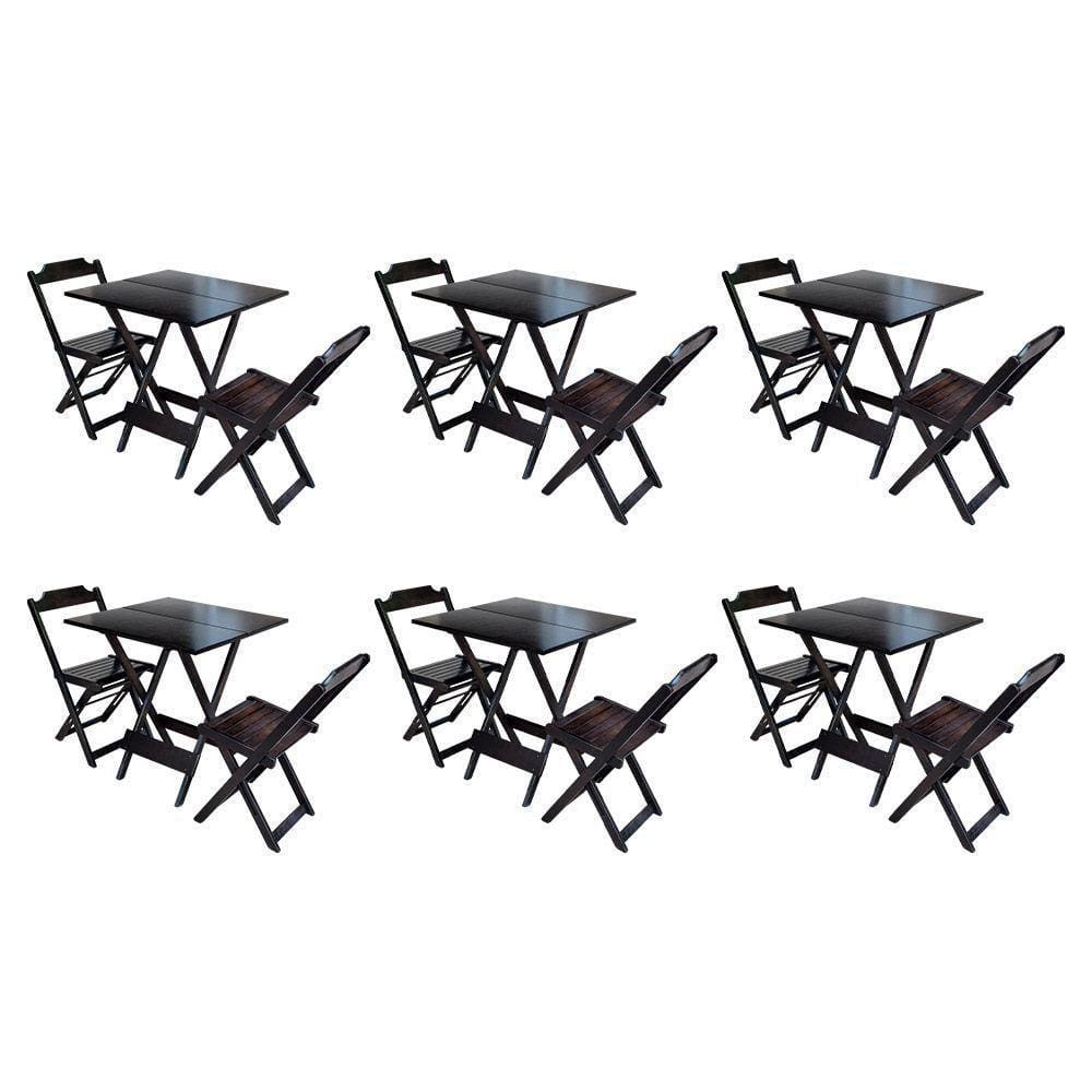 Kit 6 Conjuntos De Mesa Dobravel Com 2 Cadeiras De Madeira 70X70 - Taba - Marrom