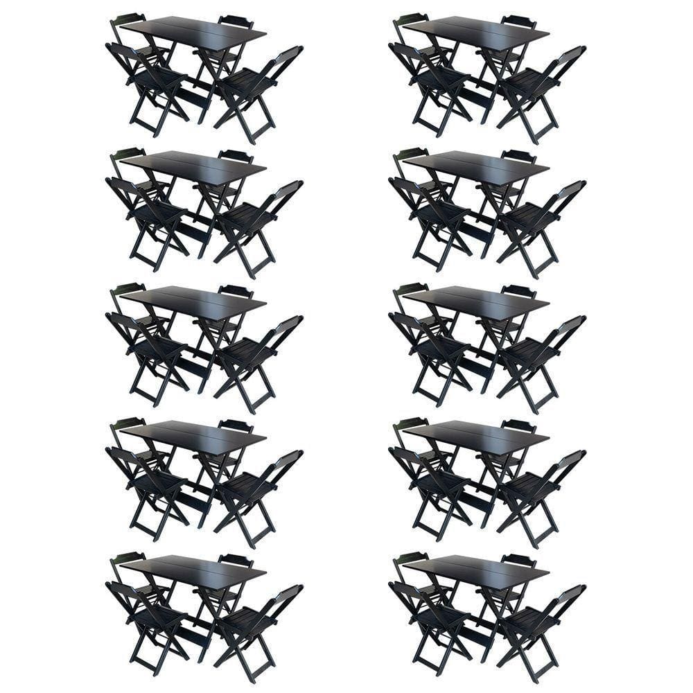 Kit 10 Jogos De Mesa Com 4 Cadeiras De Madeira Dobravel 120X70