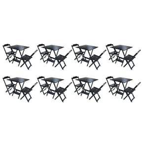Kit 8 Conjuntos De Mesa Dobravel Com 2 Cadeiras De Madeira 70X70 - Preto - Preto