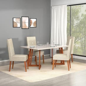 Conjunto Sala de Jantar 4 Lugares Madeira Mesa California e Cadeira Montana Tecido A40 Móveis Meneghetti Caramelo