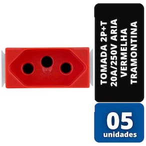 KIT C/ 05 Tomada 2P+T 20A/250V Aria Vermelha Tramontina