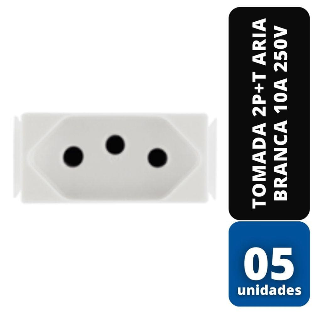 KIT C/ 05 Tomada 2P+T Aria Branca 10A 250V - TRAMONTINA