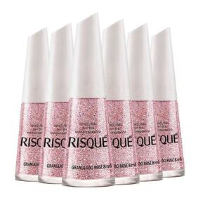 Kit Esmalte Risqué Efeitos Glitter Granulado Rosé 8ml - 6 unidades