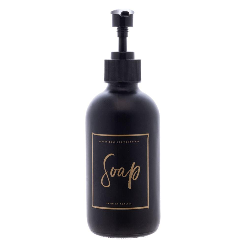 Porta Sabonete Líquido de Vidro Fosco com Pump de Plástico Preto 250ml 2685 - Lyor