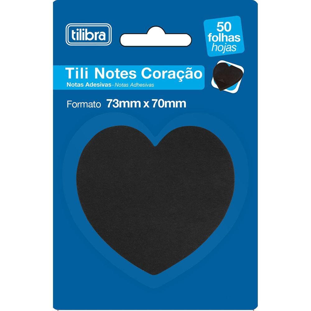 Bloco Adesivo de Notas Preto Coração Tili Notes 73x70mm 50 Folhas Tilibra | Anotações | Lembretes