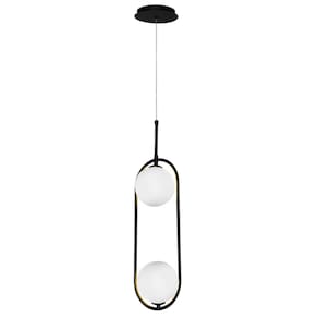 Luminária Pendente Gemini Preto 2 Globo Vidro Spotline