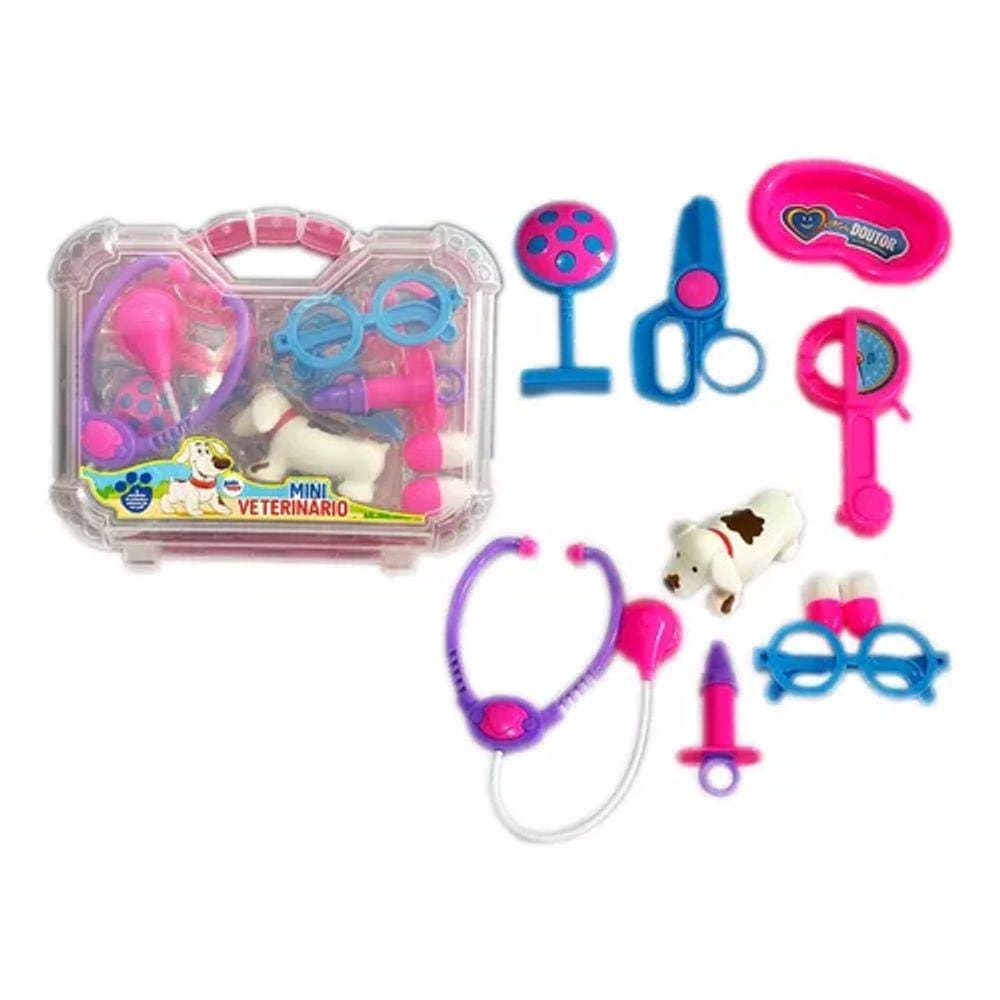 Kit Mini Maleta Veterinário Rosa Criança Kit 10 Acessórios Infantil