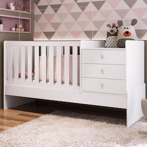 Berço Bebe Infantil com Colchão 3 Gavetas Completa Móveis Branco