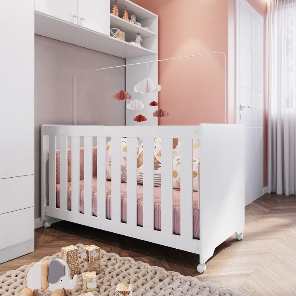 Berço Bebe Infantil Americano com Colchão Aconchego Completa com Mosquiteiro Branco