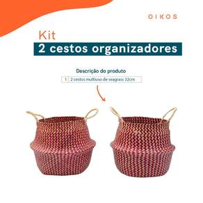 Kit 2 cestos organizadores multiuso decorativo vermelho seagrass - Oikos