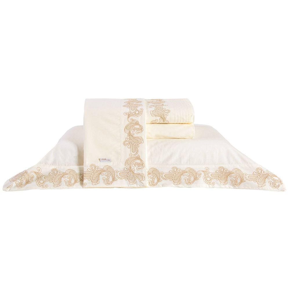 Jogo de Cama Casal Ducale 4 Peças Percal 200 Fios Bernadete Casa Palha