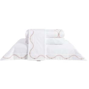 Jogo de Cama Casal Baruc 4 Peças Percal 200 Fios Bernadete Casa Branco/Bege