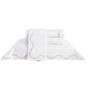 Jogo de Cama King Baruc 4 Peças Percal 200 Fios Bernadete Casa Branco/Bege