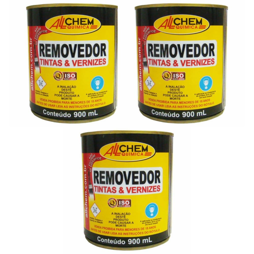 Kit 3 Removedor De Tinta Verniz Textura Pastoso Allchem 900g