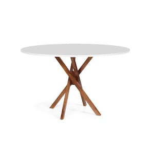 Mesa de Jantar Redonda 6 Lugares 120cm em Madeira June Branca - Straub Web