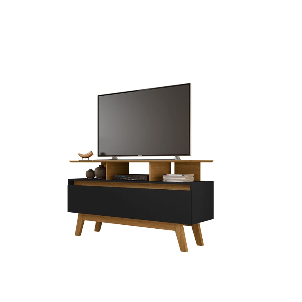 Rack Rubi 1.2 Cinamomo/Preto Fosco – Bechara Móveis