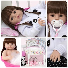 Bebê Reborn Panda De Silicone Realista + Bolsa 21 Acessórios