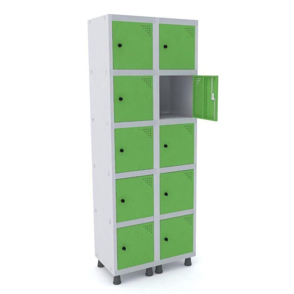 Roupeiro Em Aço 10 Vãos Pequenos Com Portas Verdes - Pandin