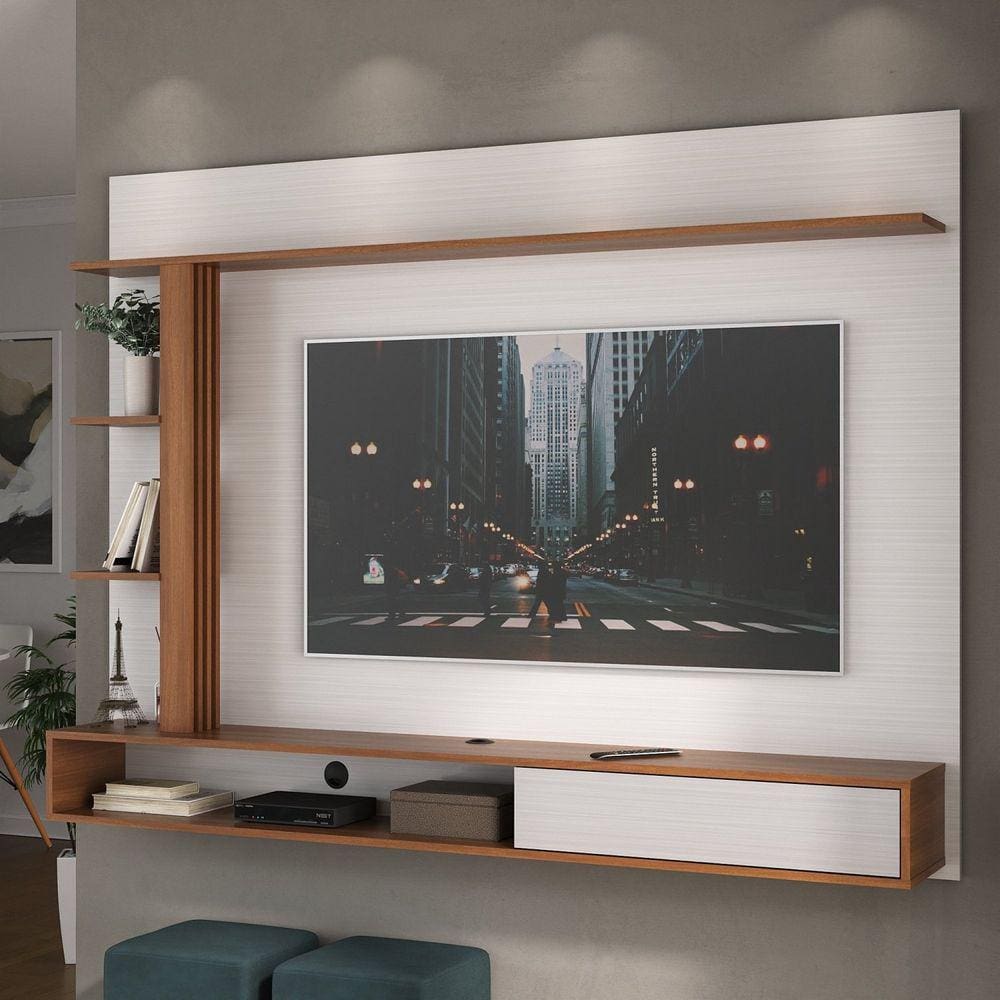 Painel Para TV até 60 Polegadas 1 Porta 1 Nicho Branco/Nogal