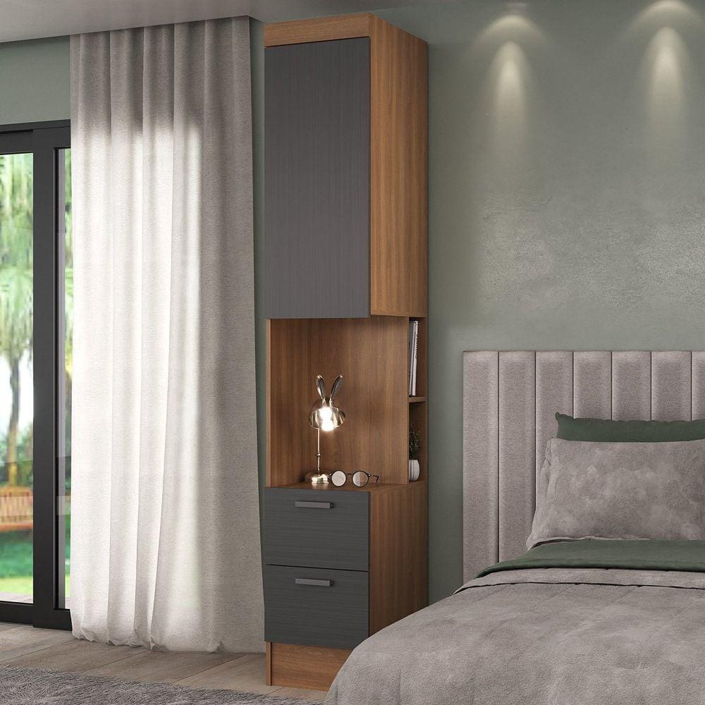 Módulo Mesa de Cabeceira Alta 1 Porta 2 Gavetas Nogal/Grafite