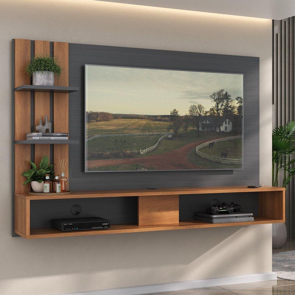 Painel Para TV até 42 Polegadas 2 Nichos Grafite/Nogal