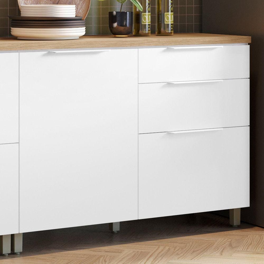 Balcão 1 Porta 3 Gavetas 120cm 100% MDF Marquesa Branco/Marrom