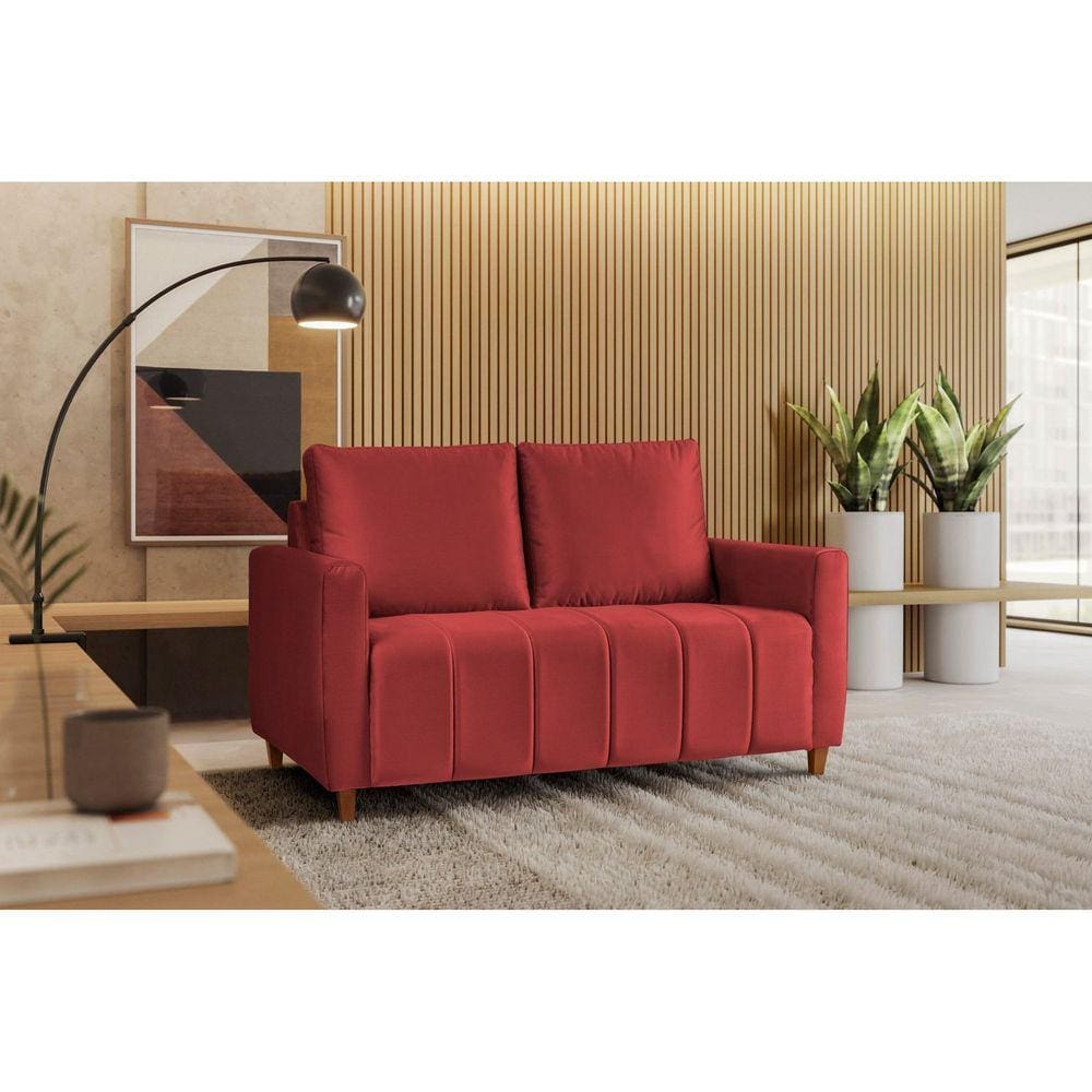 Sofá Amelie 2 Lugares em Veludo Yescasa Vermelho
